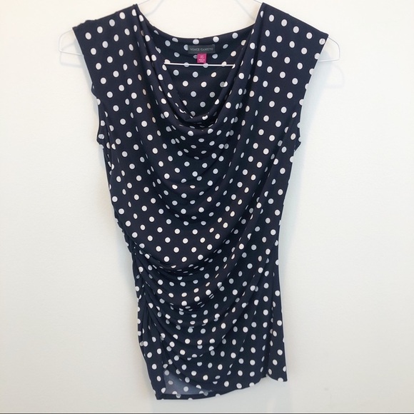 Vince Camuto Blue White Polka Dot Cowl Neck Top - Picture 1 of 4